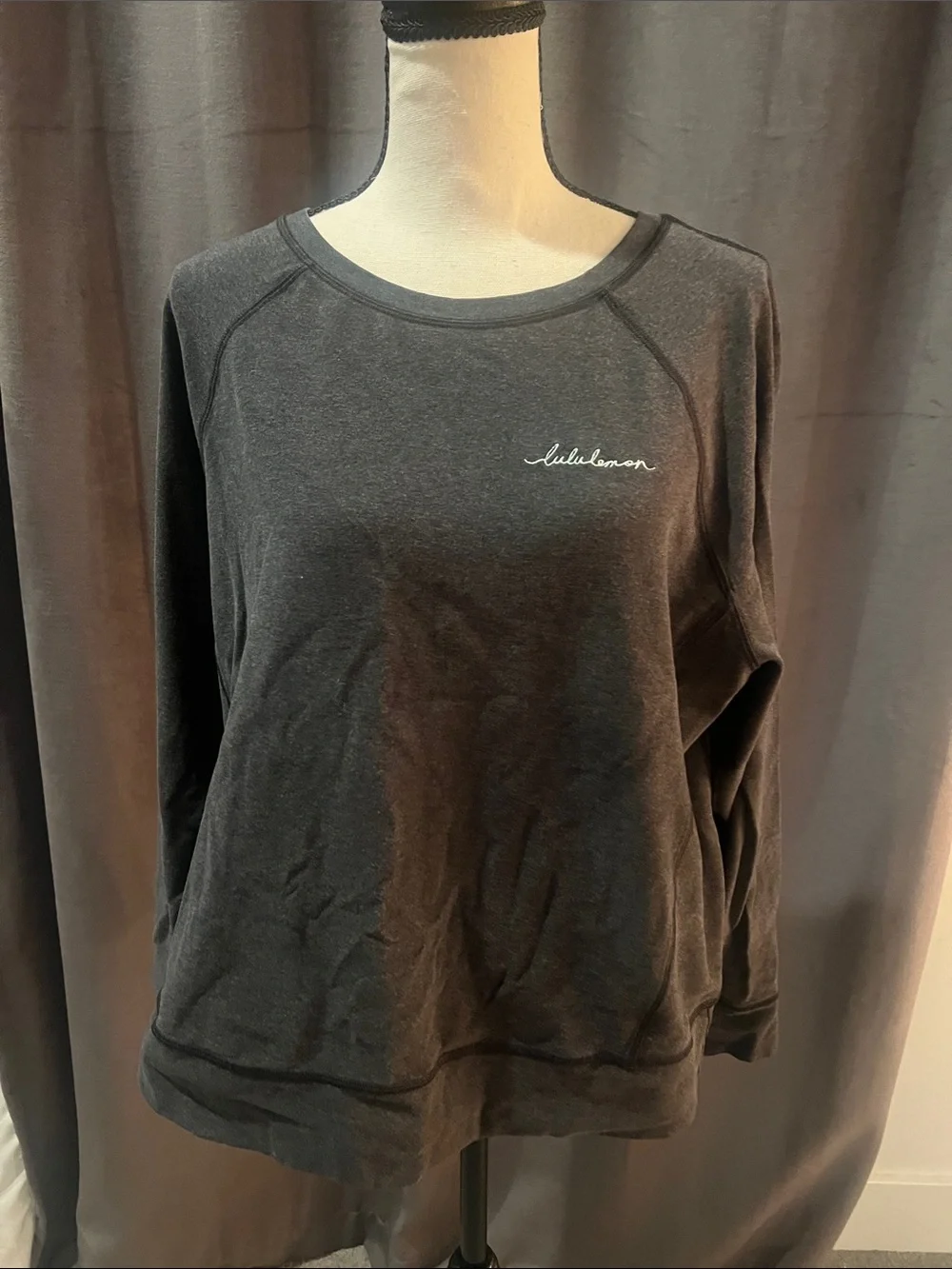 lululemon athletica Black Crew Pullover with White Script Logo